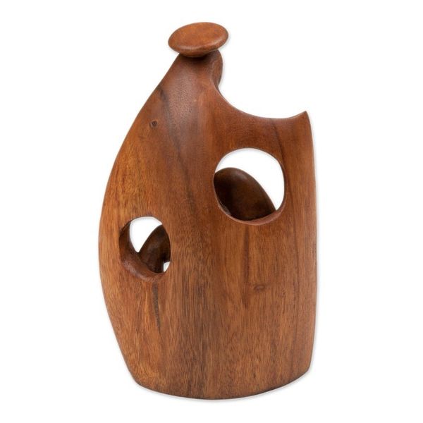 Alternate image for Semi-Abstract Angel-Themed Suar Wood Sculpture of Family Happiest Mother