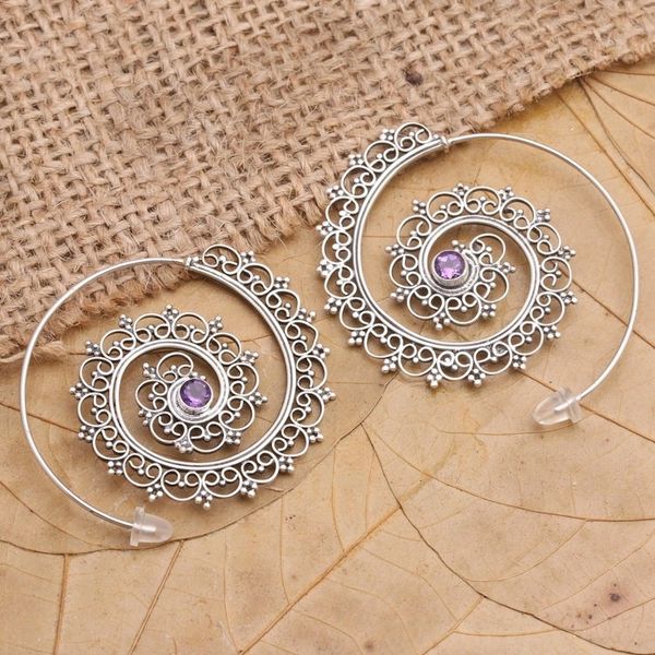 Alternate image for Amethyst and Sterling Silver Drop Earrings from Bali Eternal Path in Purple