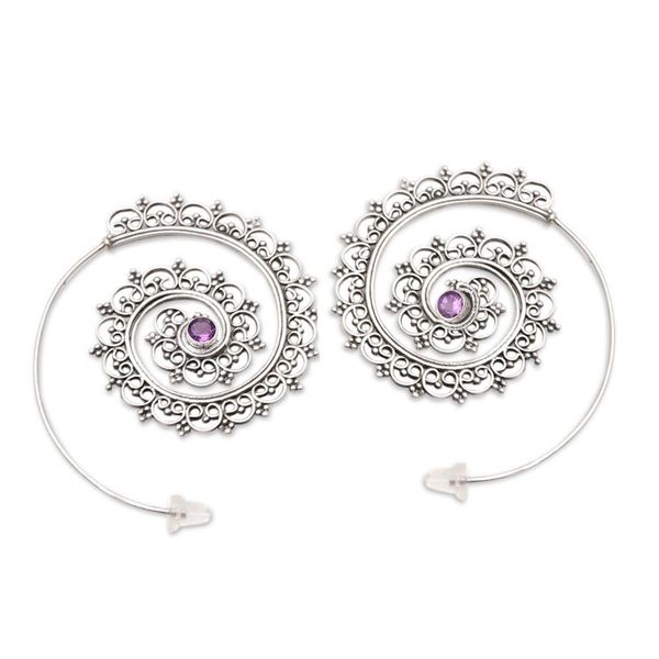 Alternate image for Amethyst and Sterling Silver Drop Earrings from Bali Eternal Path in Purple