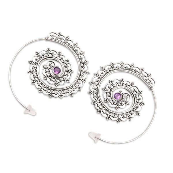 Alternate image for Amethyst and Sterling Silver Drop Earrings from Bali Eternal Path in Purple
