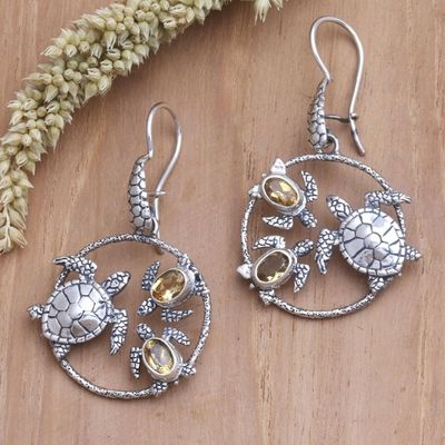 Alternate image for Turtle-Themed Citrine Dangle Earrings Turtles Day Out