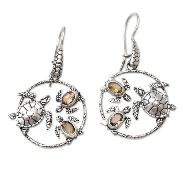 Alternate image for Turtle-Themed Citrine Dangle Earrings Turtles Day Out