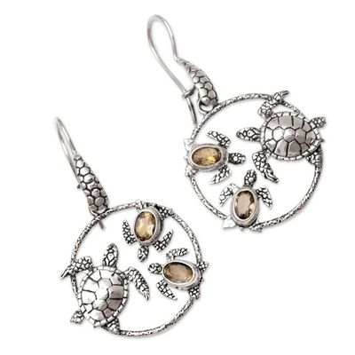 Alternate image for Turtle-Themed Citrine Dangle Earrings Turtles Day Out