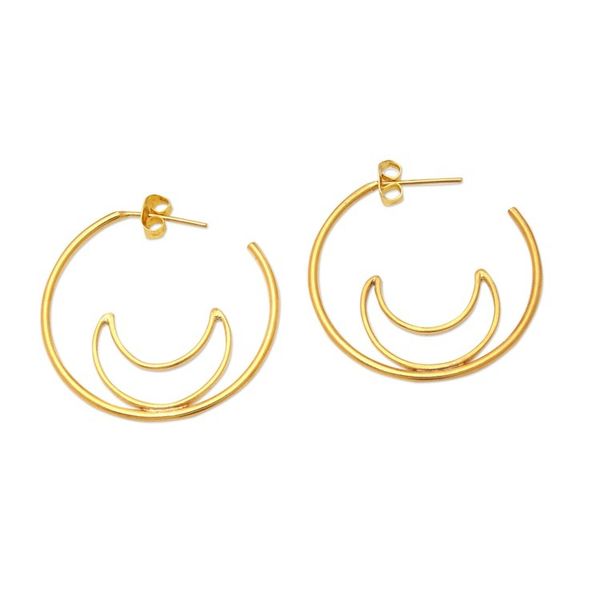 Alternate image for Gold-Plated Moon-Themed Half-Hoop Earrings from Indonesia Through the Moon
