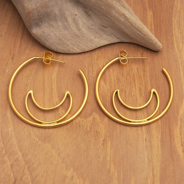 Alternate image for Gold-Plated Moon-Themed Half-Hoop Earrings from Indonesia Through the Moon