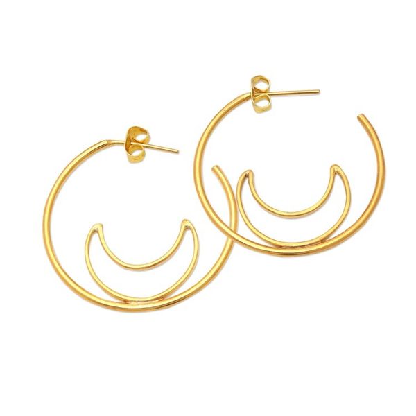 Alternate image for Gold-Plated Moon-Themed Half-Hoop Earrings from Indonesia Through the Moon
