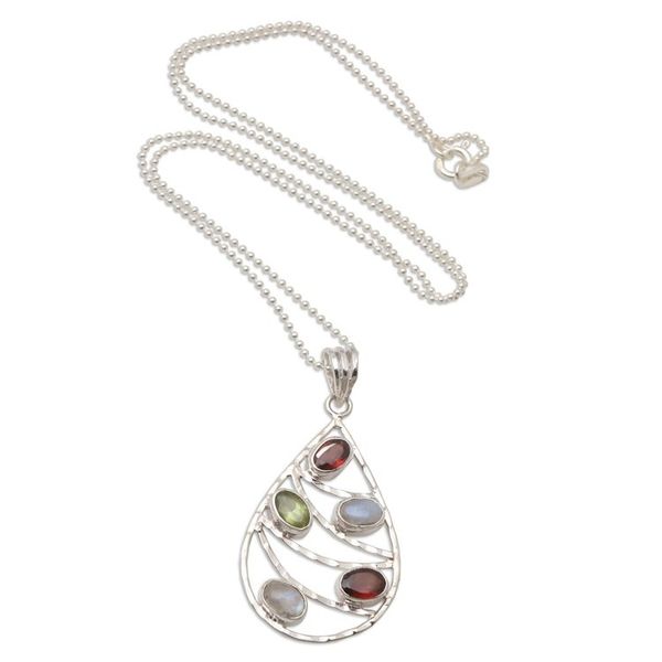 Alternate image for Garnet and Rainbow Moonstone Pendant Necklace Rainbow Skyline