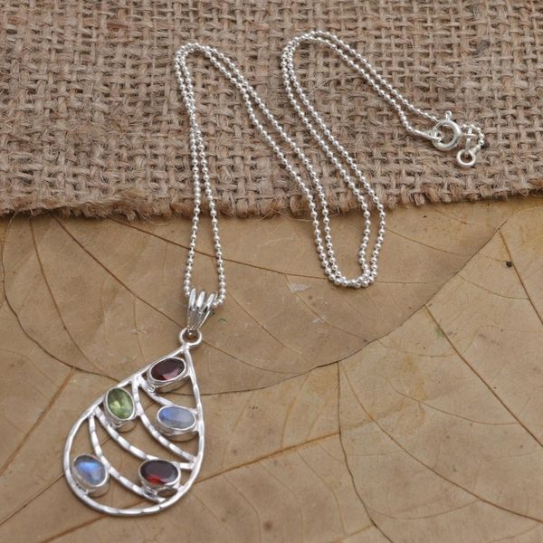 Alternate image for Garnet and Rainbow Moonstone Pendant Necklace Rainbow Skyline