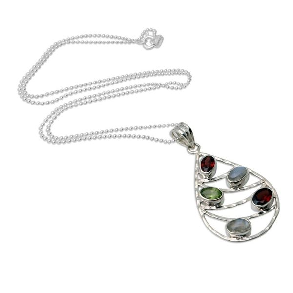 Alternate image for Garnet and Rainbow Moonstone Pendant Necklace Rainbow Skyline