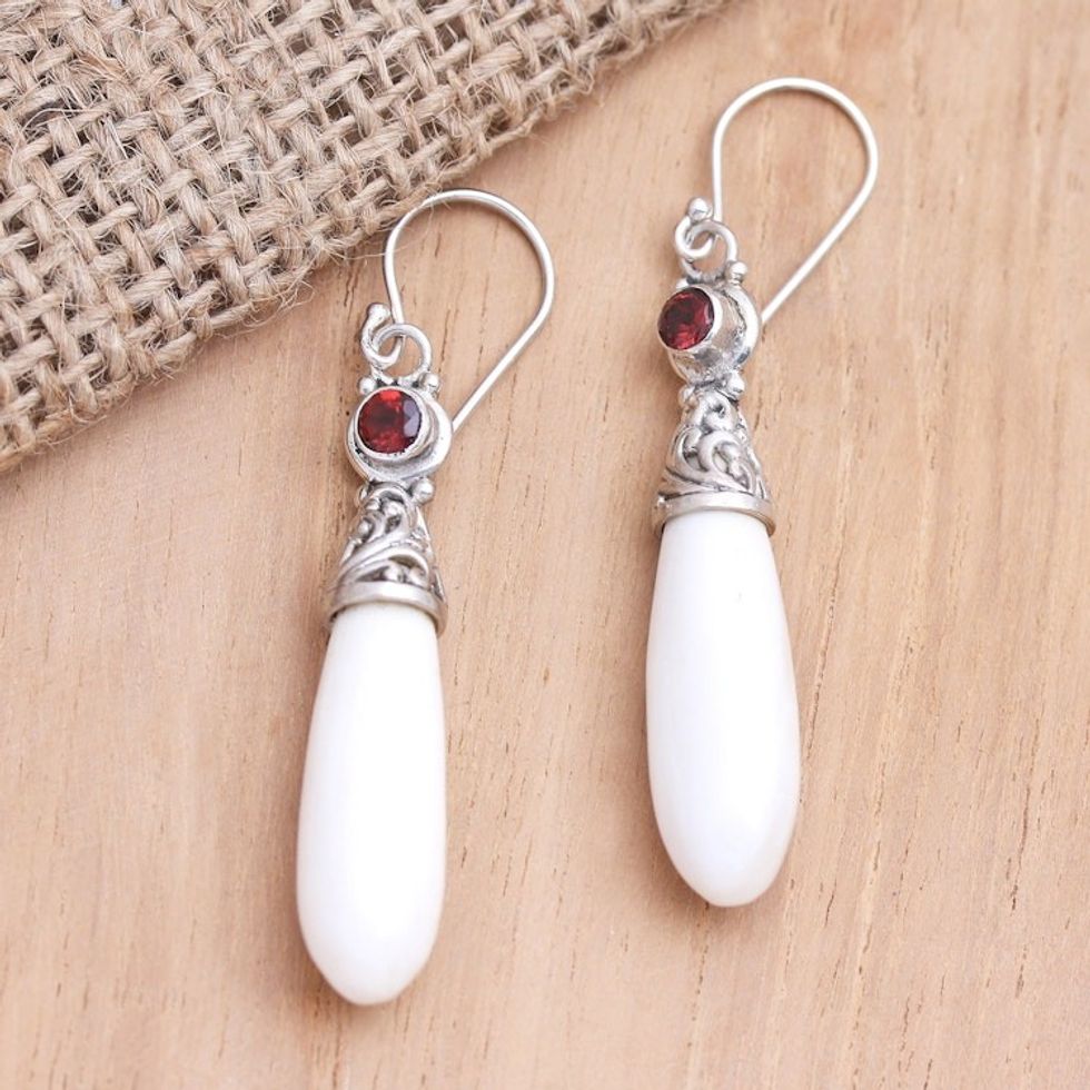 Handmade Garnet and Sterling Silver Dangle Earrings 'Balinese Sling'