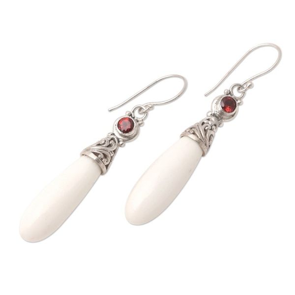 Alternate image for Handmade Garnet and Sterling Silver Dangle Earrings Balinese Sling