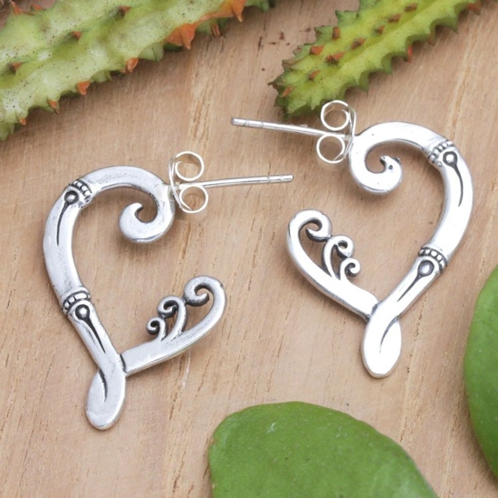 Sterling Silver Windy Half-Hoop Earrings from Bali 'Natural Melody'