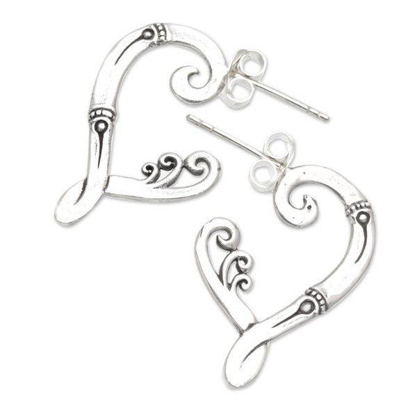 Alternate image for Sterling Silver Windy Half-Hoop Earrings from Bali Natural Melody