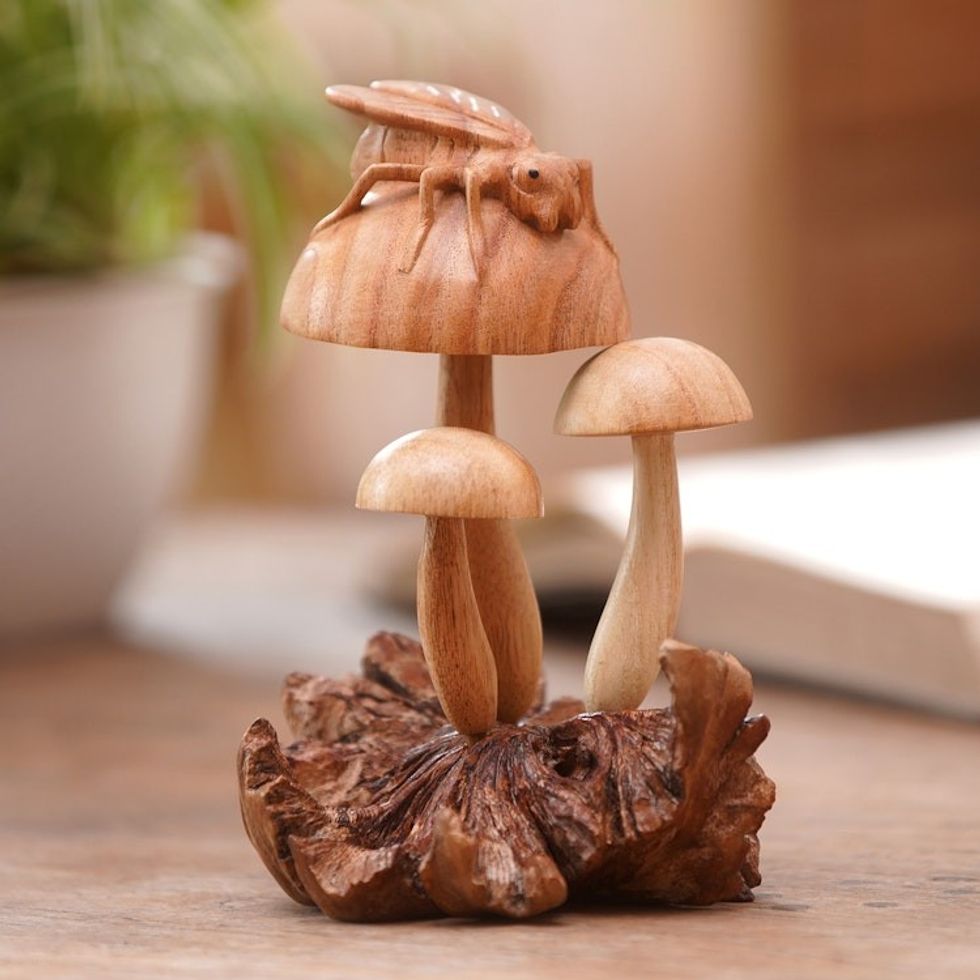Artisan Hand Carved Nature-Themed Sculpture 'Little Ladybug'