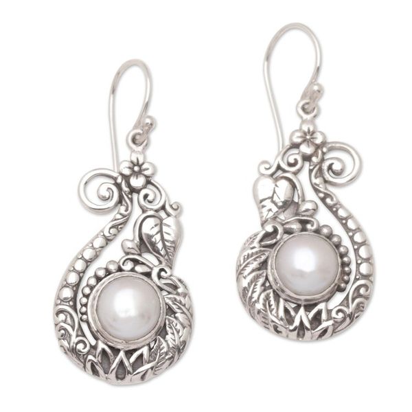 Alternate image for Leafy and Floral Dangle Earrings with Cultured Pearls Magical Innocence