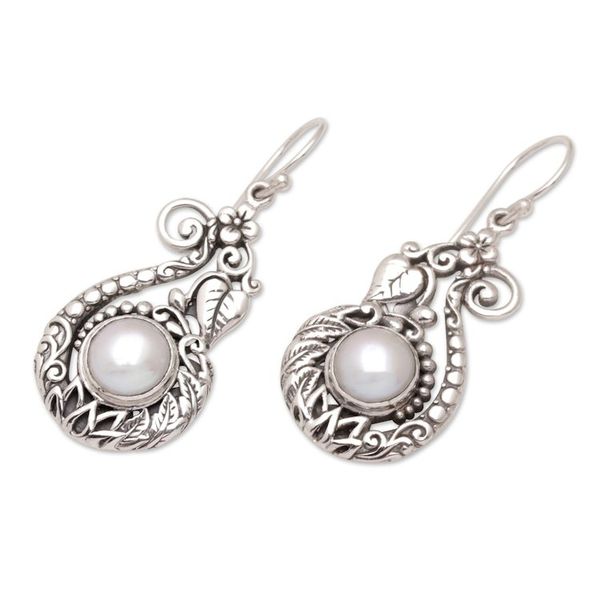 Alternate image for Leafy and Floral Dangle Earrings with Cultured Pearls Magical Innocence