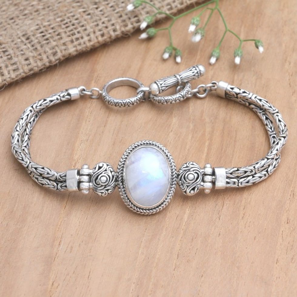 Rainbow Moonstone Pendant Bracelet from Bali 'Rare Moon'
