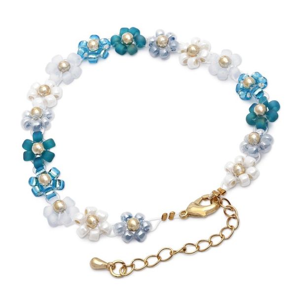 Alternate image for Blue and Turquoise Crystal Beaded Bracelet with Gold Accents Moonlight Petals