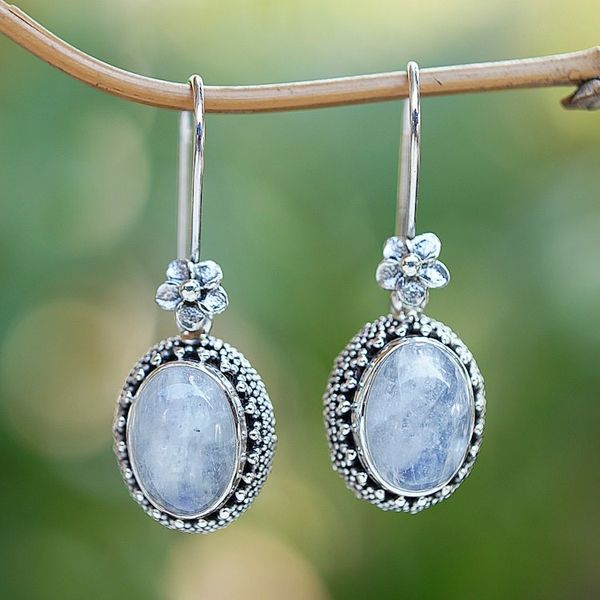 Alternate image for Artisan-Crafted Natural Rainbow Moonstone Dangle Earrings Misty Essence