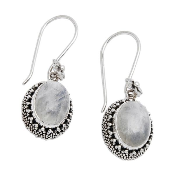 Alternate image for Artisan-Crafted Natural Rainbow Moonstone Dangle Earrings Misty Essence