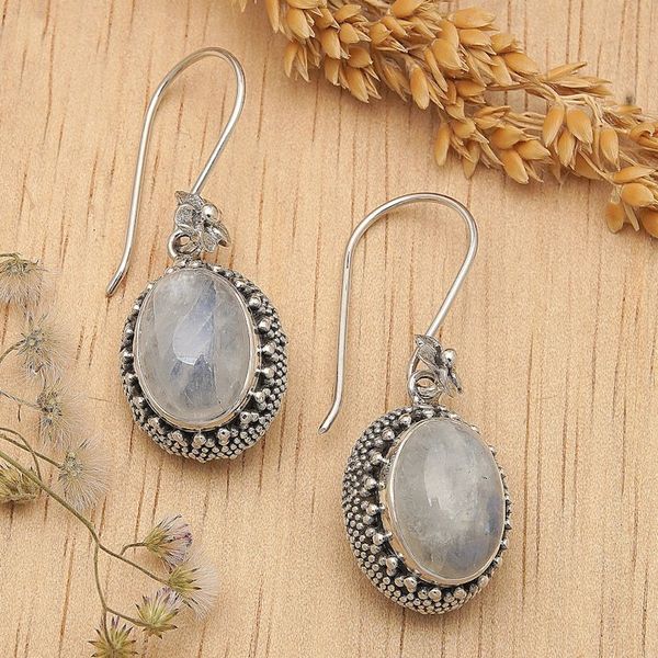 Alternate image for Artisan-Crafted Natural Rainbow Moonstone Dangle Earrings Misty Essence