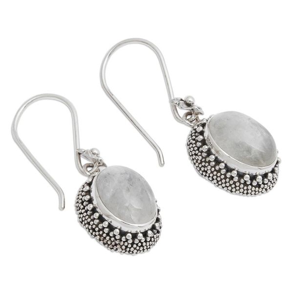 Alternate image for Artisan-Crafted Natural Rainbow Moonstone Dangle Earrings Misty Essence