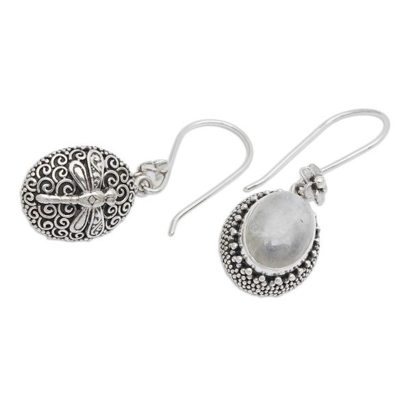 Alternate image for Artisan-Crafted Natural Rainbow Moonstone Dangle Earrings Misty Essence