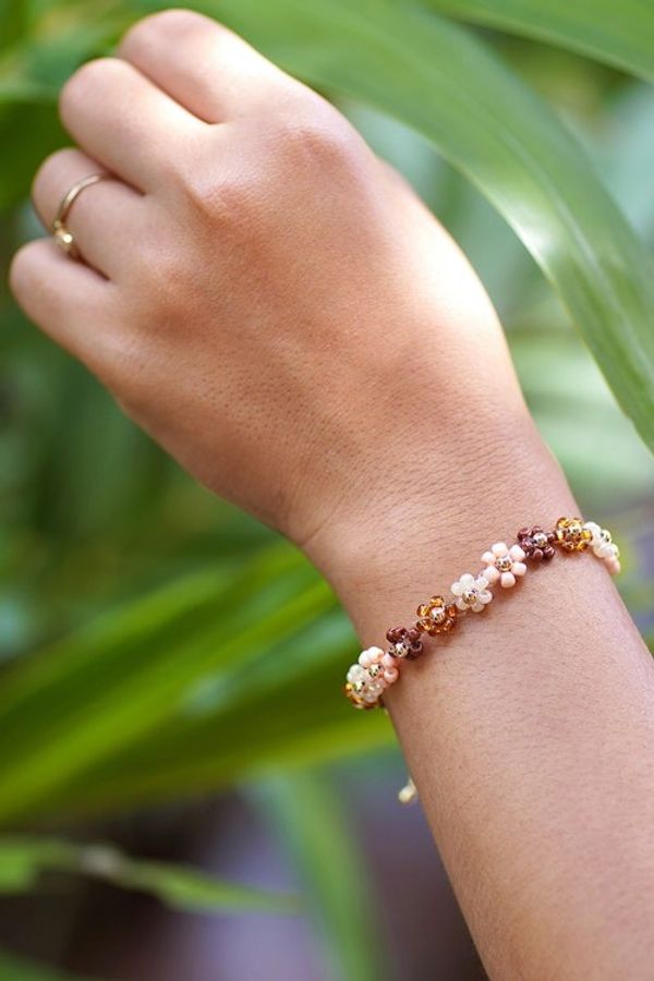 Alternate image for Floral Gold-Accented Crystal Beaded Bracelet in Warm Hues Bohemian Petals