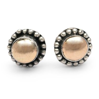 Alternate image for Sterling Silver Stud Earrings with Polished 18k Gold Accents Metallic Contrast