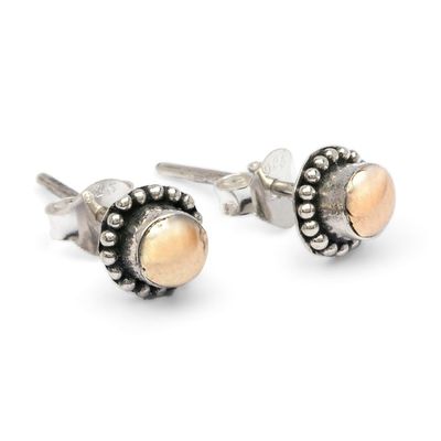 Alternate image for Sterling Silver Stud Earrings with Polished 18k Gold Accents Metallic Contrast
