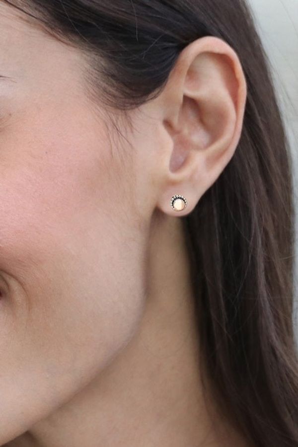 Alternate image for Sterling Silver Stud Earrings with Polished 18k Gold Accents Metallic Contrast