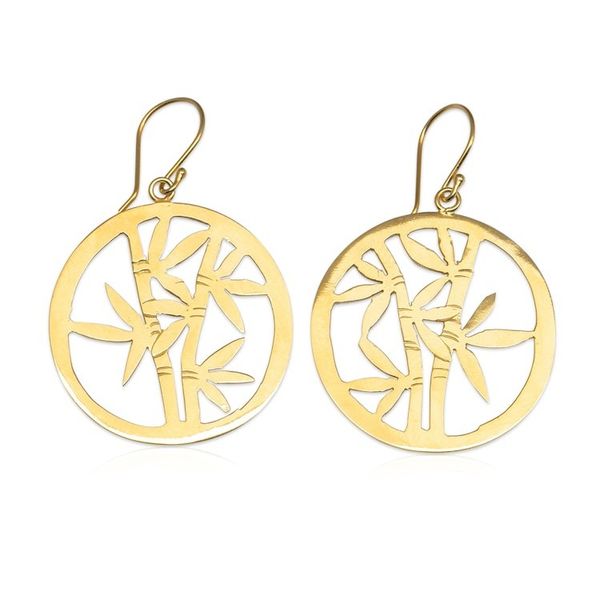 Alternate image for Bamboo Tree Themed Openwork Gold-Plated Dangle Earrings Bamboo Chic