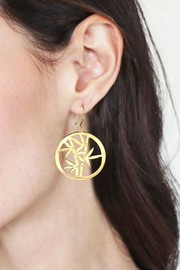 Alternate image for Bamboo Tree Themed Openwork Gold-Plated Dangle Earrings Bamboo Chic