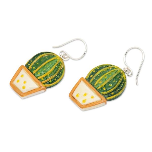 Alternate image for Warm-Toned Naf Cactus-Themed Hand-Painted Dangle Earrings Classic Cactus