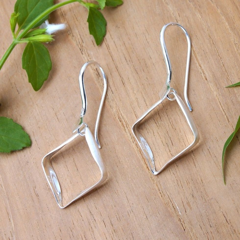 Kite-Inspired Modern Sterling Silver Dangle Earrings 'Translucent Shadow'