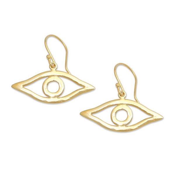 Alternate image for Gold-plated Whimsical Eye-Shaped Dangle Earrings from Bali Victorious Gaze