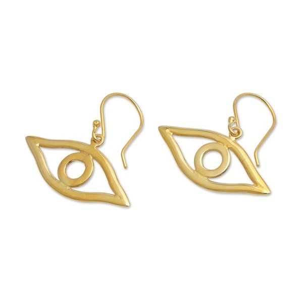 Alternate image for Gold-plated Whimsical Eye-Shaped Dangle Earrings from Bali Victorious Gaze