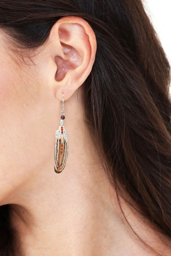 Alternate image for Natural Garnet and Cultured Pearl Feather Dangle Earrings Rich Feathers
