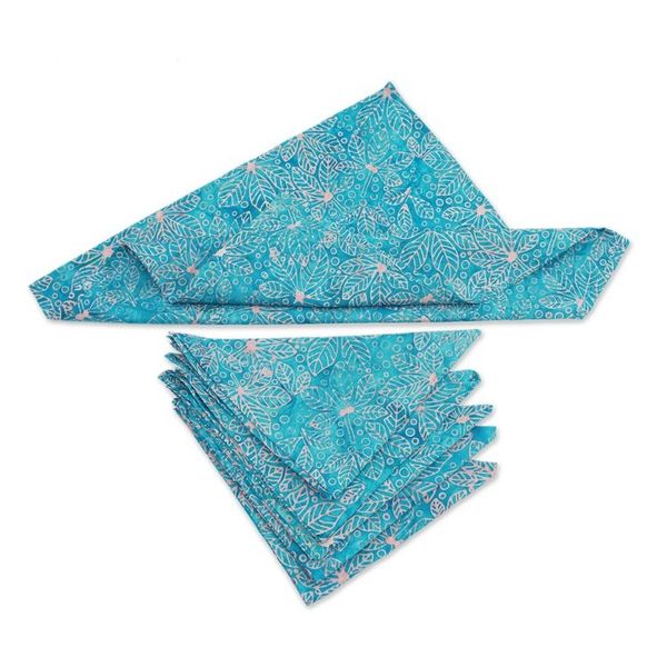 Alternate image for Nature-Inspired Leafy 6-Piece Turquoise Batik Napkin Set Turquoise Banquet