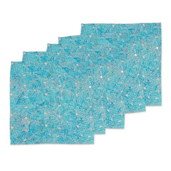 Alternate image for Nature-Inspired Leafy 6-Piece Turquoise Batik Napkin Set Turquoise Banquet