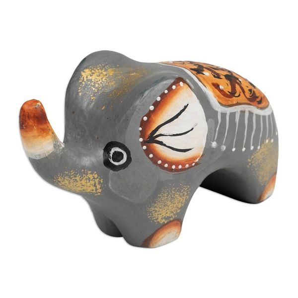 Alternate image for Hand-Painted Suar Wood Elephant Figurine Crafted in Bali Cute Giant