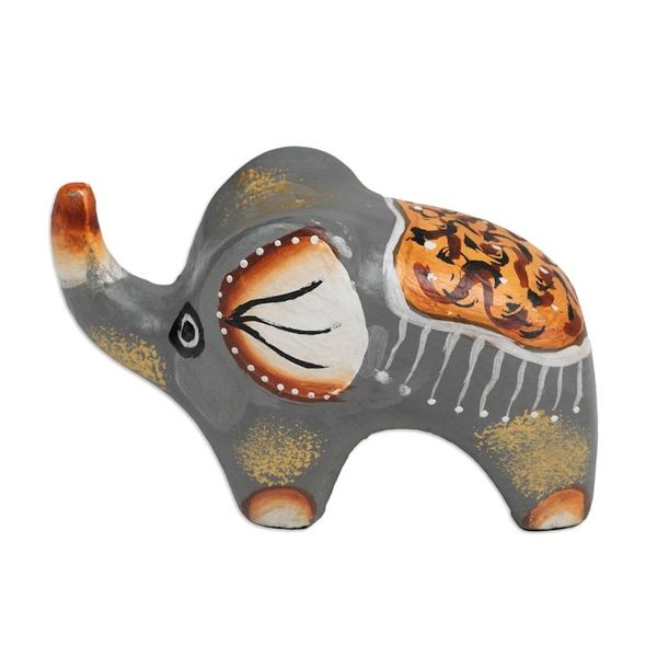 Alternate image for Hand-Painted Suar Wood Elephant Figurine Crafted in Bali Cute Giant