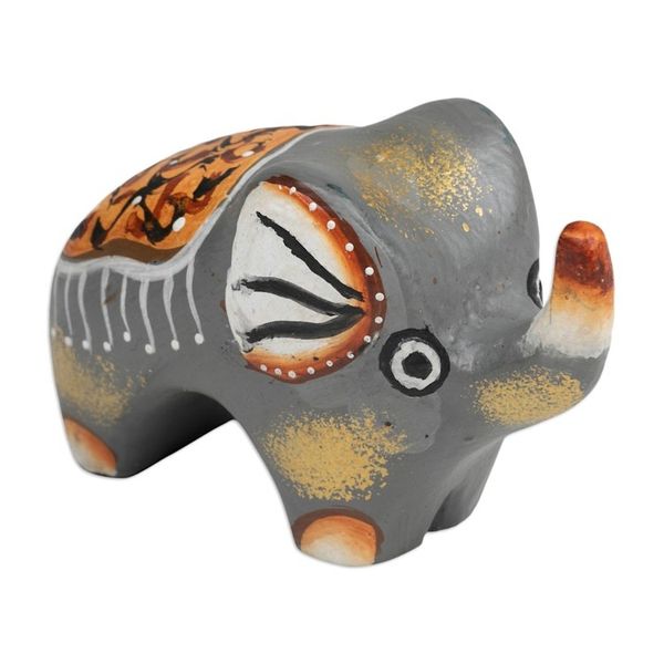 Alternate image for Hand-Painted Suar Wood Elephant Figurine Crafted in Bali Cute Giant