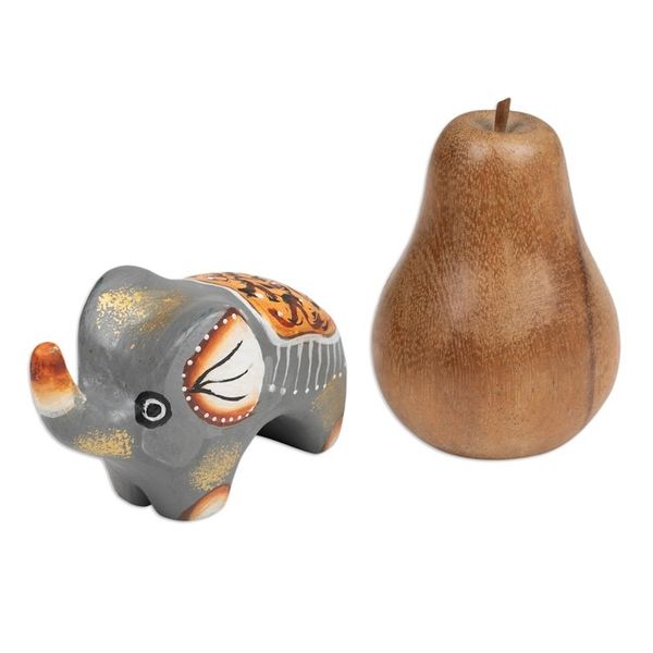 Alternate image for Hand-Painted Suar Wood Elephant Figurine Crafted in Bali Cute Giant