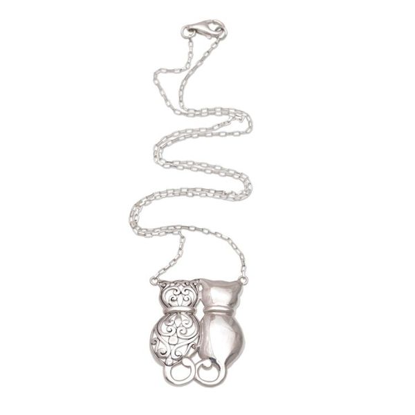 Alternate image for Sterling Silver Cat Pendant Necklace from Bali Romantic Kittens