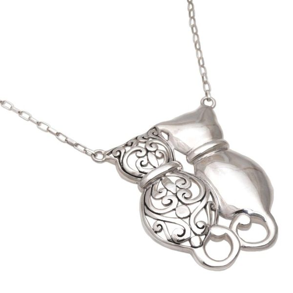 Alternate image for Sterling Silver Cat Pendant Necklace from Bali Romantic Kittens