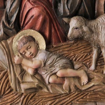 Alternate image for Artisan Crafted Cedar Wood Nativity Scene Relief Sculpture In a Stable in Bethlehem