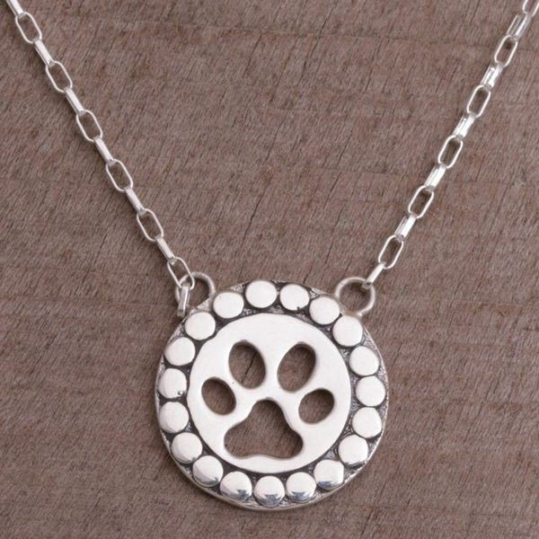 Alternate image for Sterling Silver Paw Print Pendant Necklace from Bali Dog Paw