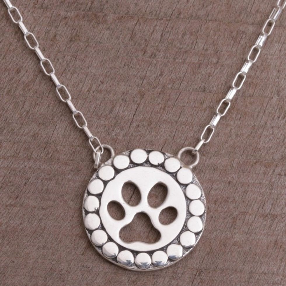 Sterling Silver Paw Print Pendant Necklace from Bali 'Dog Paw'