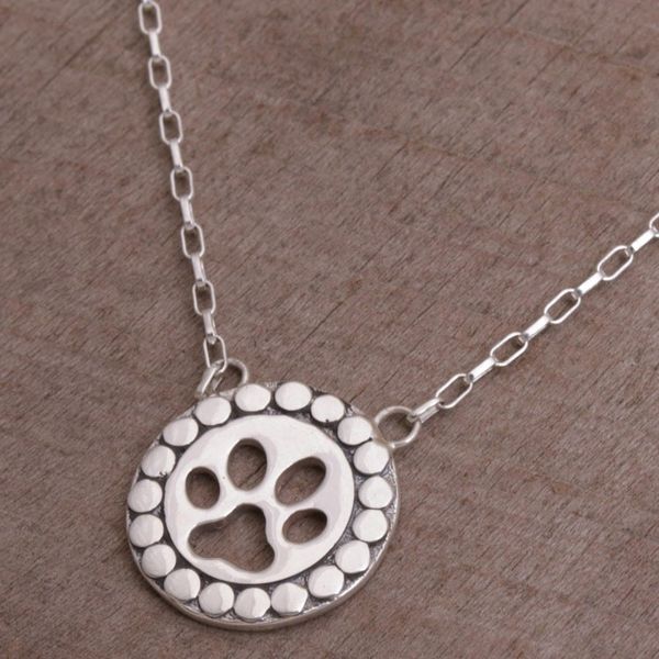 Alternate image for Sterling Silver Paw Print Pendant Necklace from Bali Dog Paw